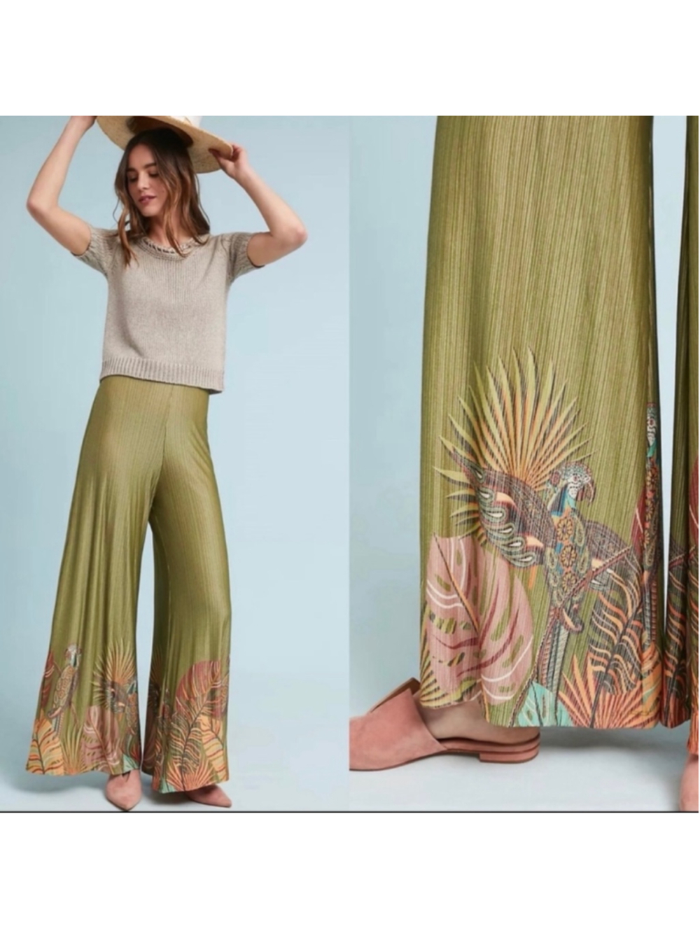 Farm Rio Calla Flared Pants Black Floral Print Size S 100% Viscose